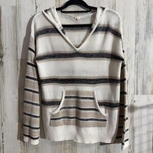 SOLD Hem & Thread women's Medium  Striped Knit Hoodie Sweater Cozy V-Neck Pocket